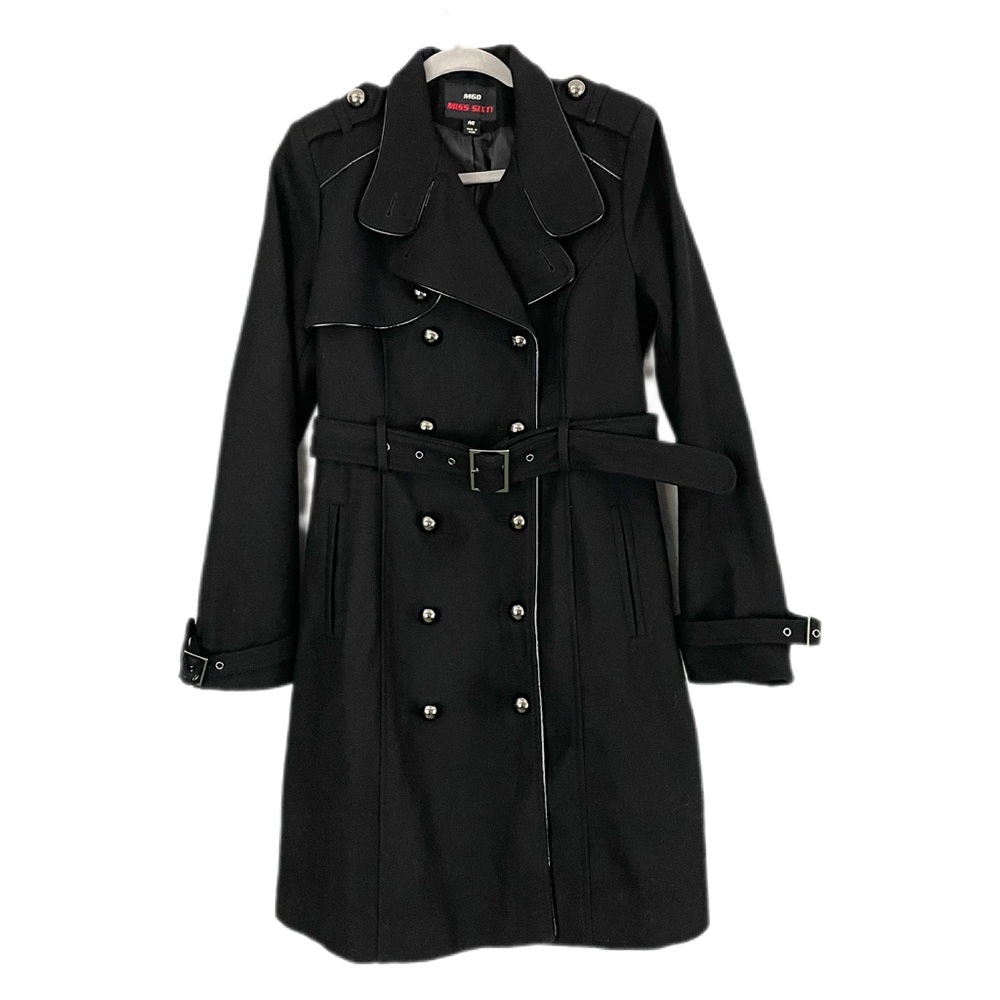 Y2K Miss Sixty Military Inspired Fitted Black Wool Belted Pea Coat Size Medium